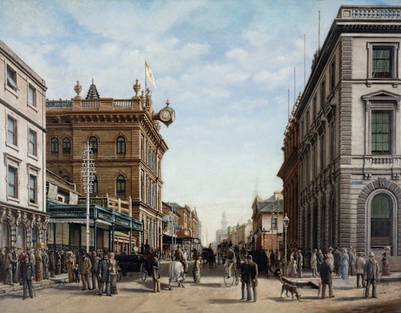 George street Sydney, painting by Alfred Tischbauer, 1883.
