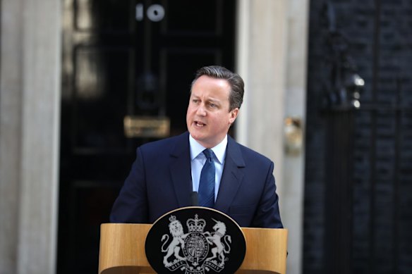 British Prime Minister David Cameron resigns on the steps of 10 Downing Street 2016 in London, England.