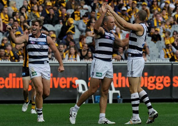 Geelong celebrate another win over Hawthorn.