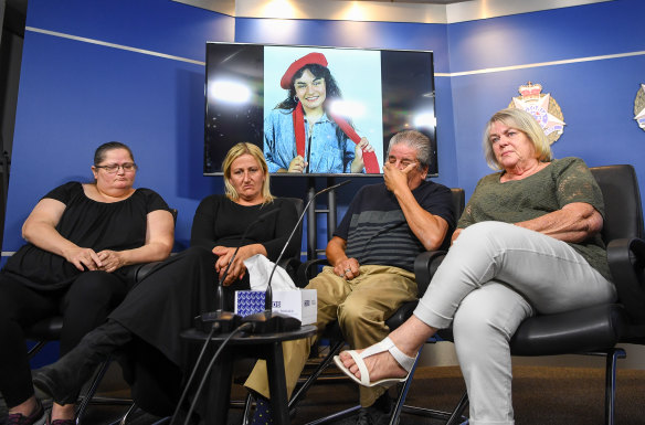 Sarah's family (from left to right) including her sisters Kathleen Gatt and Allison Gorman, her father Victor Gatt and stepmother Cheryl Gatt appealed for information on Tuesday.