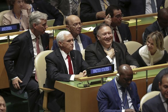 US Vice-President Mike Pence and US Secretary of State Mike Pompeo during the United Nations  General Assembly meeting in New York.