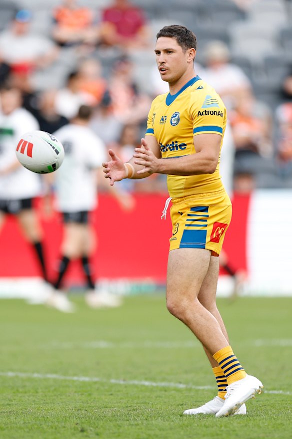 Mitchell Moses warms up ahead of the Eels’ Easter Monday match.