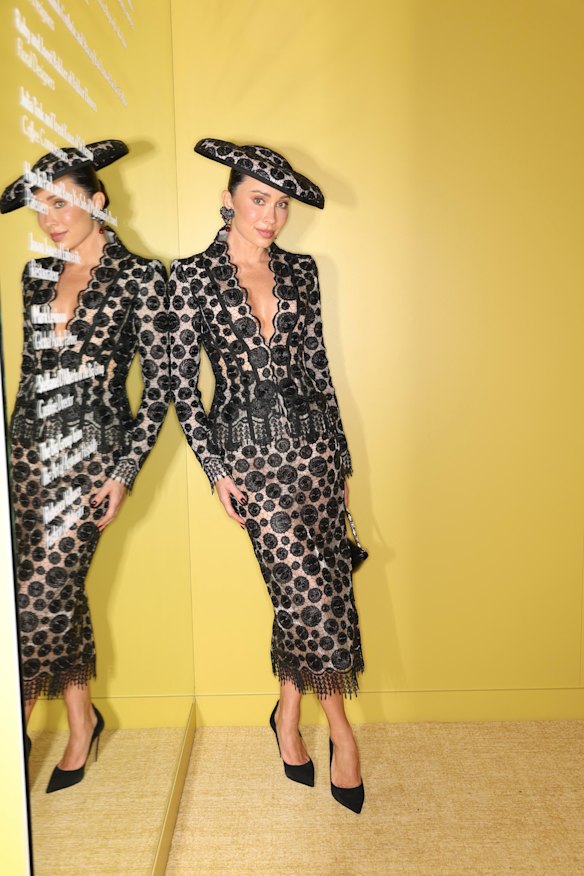 Rozalia Russian in a custom Steven Khalil look at the Lexus pavilion on Derby Day. 