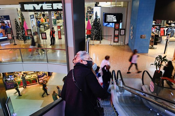 People shopping in Westfield Bondi Junction shopping centre on the first day of relaxed COVID-19 restrictions for fully vaccinated people.