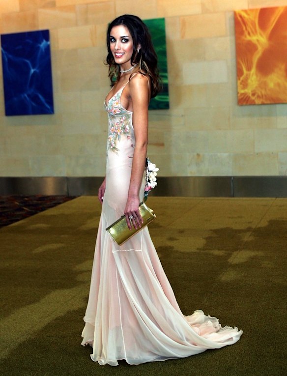 Rebecca Twigley at the West Coast Eagles Brownlow Medal Dinner at the Burswood Casino in 2005. She wore a gown by Perth designer Celestial Tenielle.