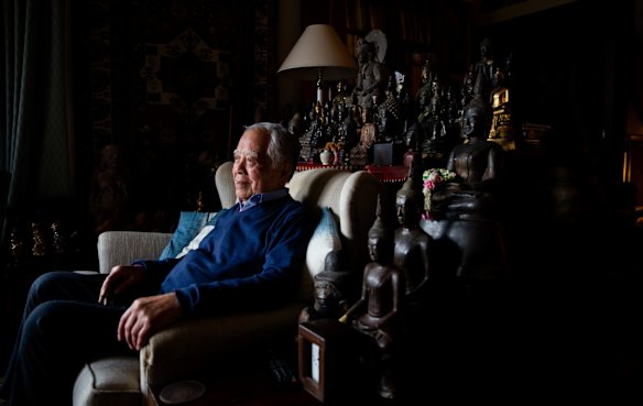 Former Australian of the Year, Dr John Wu AC, with the collection of SE Asian art he (and his late partner - fellow paediatrician-  Dr George Souter AM) built over 50 years. Its now going to be shown for the first time publicly at the Mosman Art Gallery. It's one of the most significant SE Asian private collections in Australia.