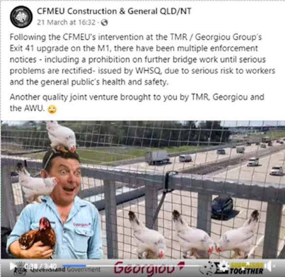 This post on the CFMEU’s Facebook page was the start of what Joseph Baker says was a sustained campaign of harassment.