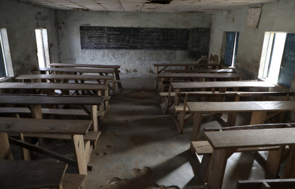 An empty classroom following an attack by gunmen at Government Science College, Kagara, Nigeria, earlier this month. 