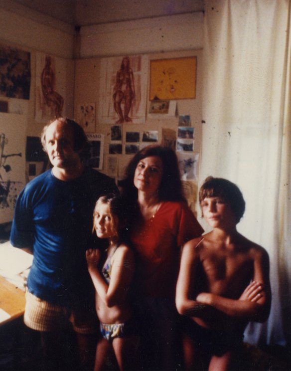 Artist John Olsen, daughter Louise Olsen, Valerie Strong and son Tim Olsen in a family photograph in Watsons Bay in the 1970's.  A passionate man who described himself as “endlessly restless”, Olsen married four times.