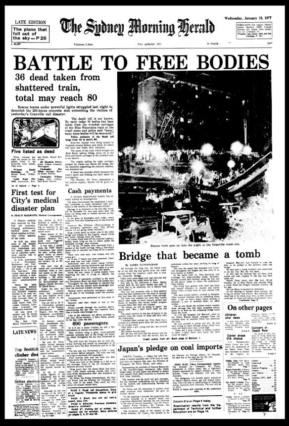 Front page of The Sydney Morning Herald from January 19 1977.