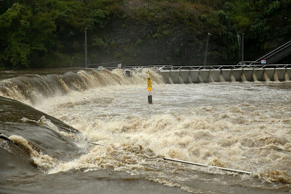 Parramatta ferry wharf overflows and floods.