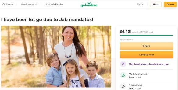A crowdfunding page on GoFundMe was set up by a woman who said she lost her job because of vaccine mandates.