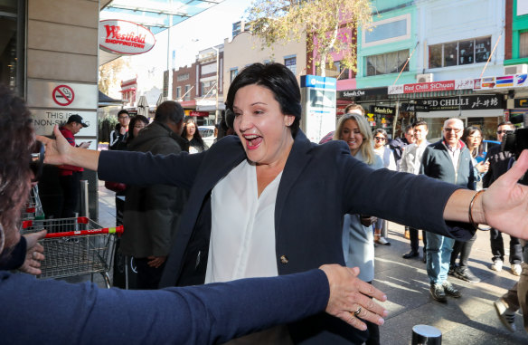 The new Labor leader Jodi McKay in Burwood meeting her local supporters on Sunday.