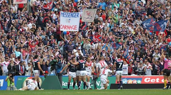 Celebrations for the Roosters first try.