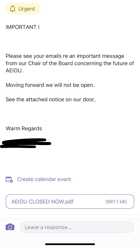 A memo received from AEIOU on Wednesday. 