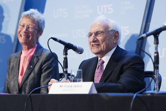 Frank Gehry at the opening of the UTS building he designed.