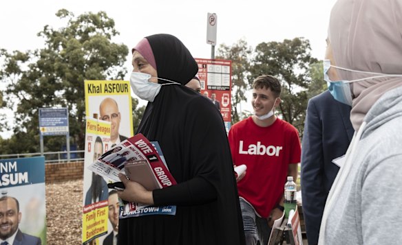 Locals turn out to vote in the local council elections at the Greenacre Public School polling booth, Greenacre, Sydney.