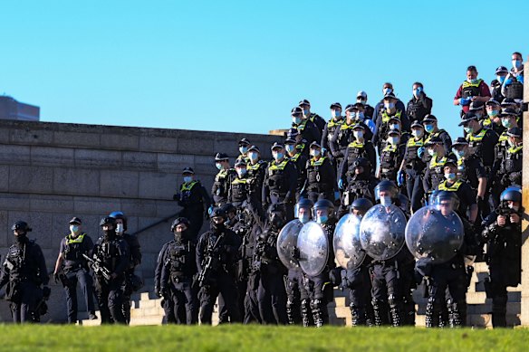 Police at the Shrine of Remembrance in Melbourne.