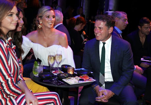 Karl Stefanovic and fiance Jasmine Yarbrough attend the 2018 David Jones Autumn Winter collection launch.