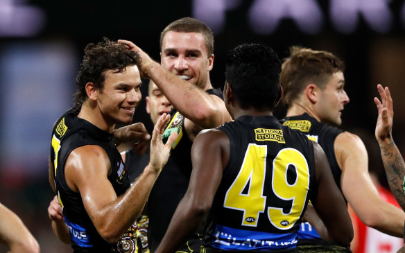 Half-back Daniel Rioli (left) has impressed this season but the Tigers have work to do to make the finals.  