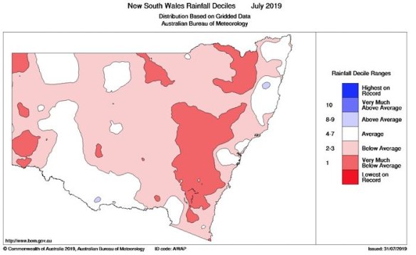 July was an exceptionally dry month in the majority of NSW. 