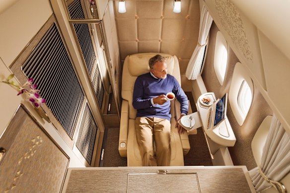 Emirates unveiled new Mercedes Benz-inspired seats for its Boeing 777s in November 2017. Pictured: The new first class suite.