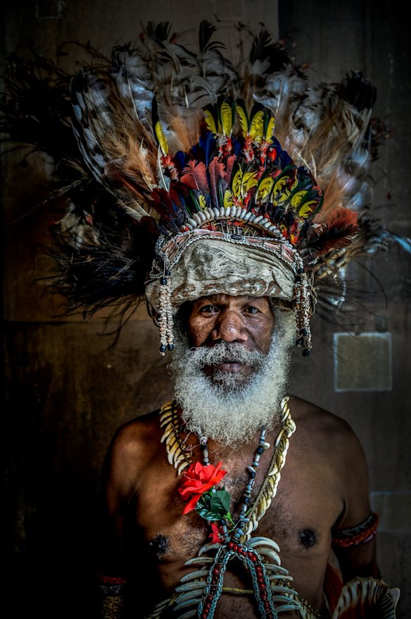 Benjamin Ijumi is a traditional Orokatva Chief photographed in Martin Place for Legacy day.