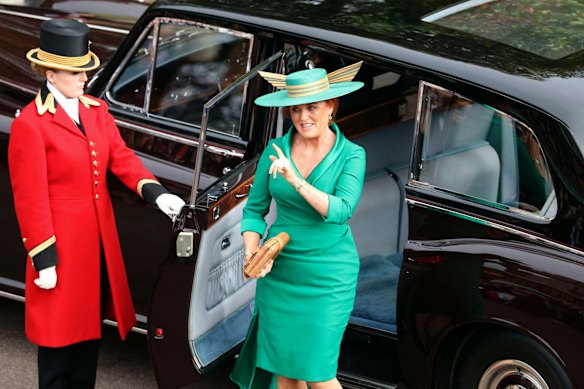 Sarah Ferguson arrives for the wedding of Princess Eugenie of York and Jack Brooksbank.
