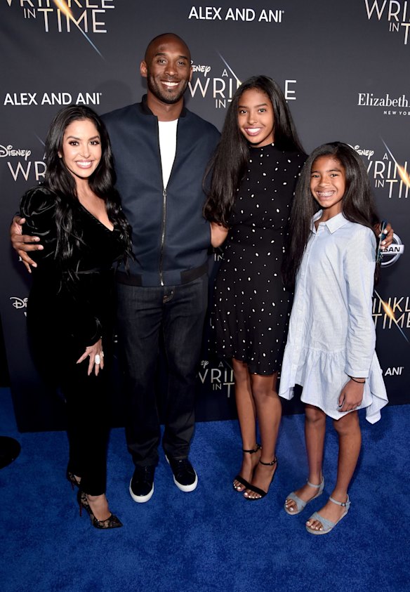 2018: Vanessa Laine Bryant, former NBA player Kobe Bryant, Natalia Diamante Bryant, and Gianna Maria-Onore Bryant arrive at the world premiere of Disneys 'A Wrinkle in Time' at the El Capitan Theatre in Hollywood.