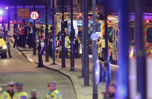 Emergency personnel tend to wounded on London Bridge.