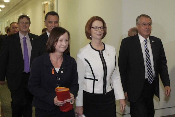 Prime Minister Julia Gillard emeges after the leadership ballot.