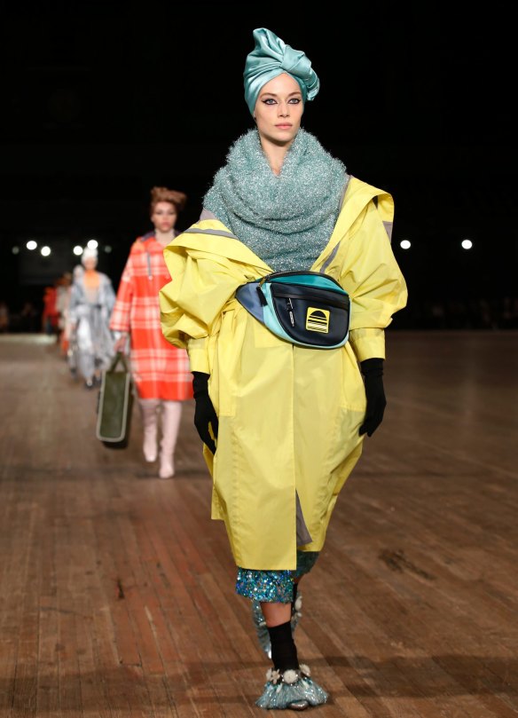 A turban and overcoat look at Marc Jacobs. 
