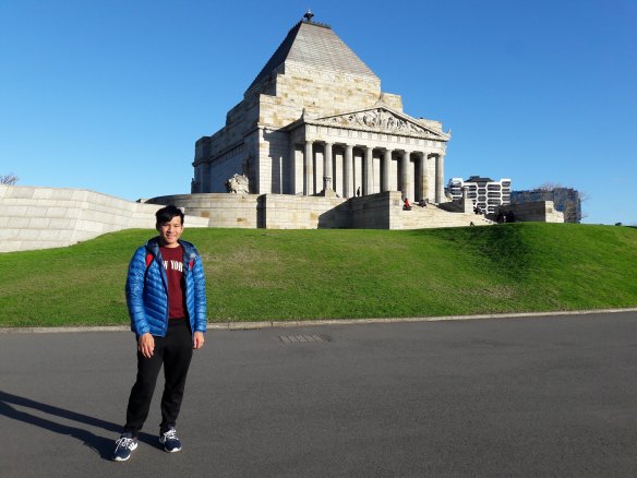 International student Tun Xiang Foo at the Shrine of Remembrance in Melbourne.