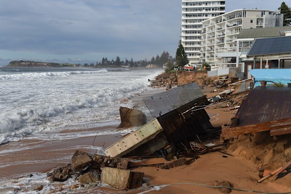 Damaged beachfront homes along Pittwater Road at Collaroy.