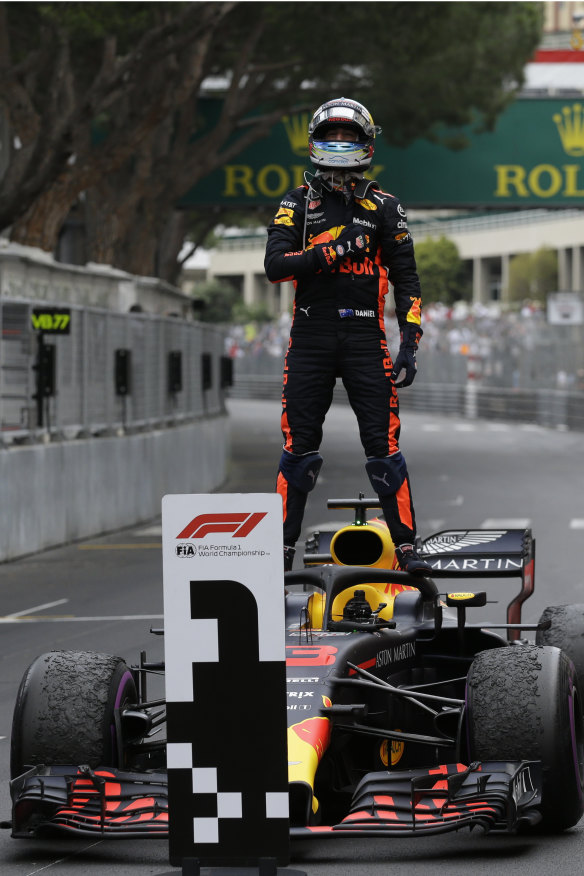 Australian Daniel Ricciardo is triumphant.