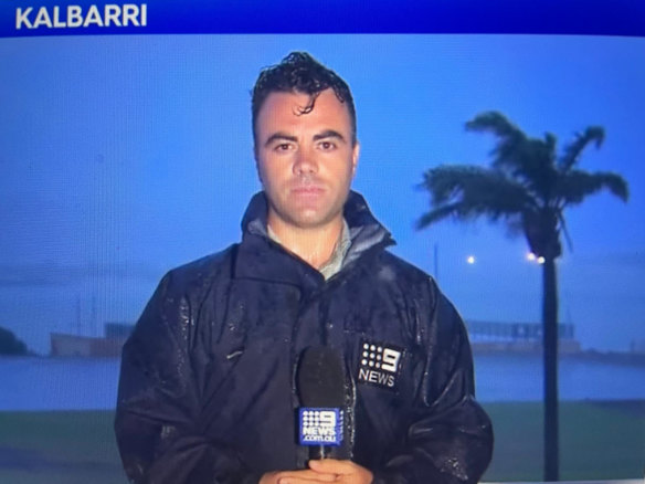 As Darius Winterfield went live on air, he was struggling to stand and was pelted by strong winds and rain. 