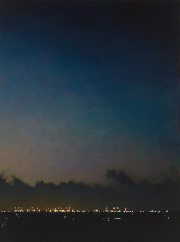 Jude Rae’s Pre-dawn sky over Port Botany container terminal, oil on linen, 200cm x 150.4cm