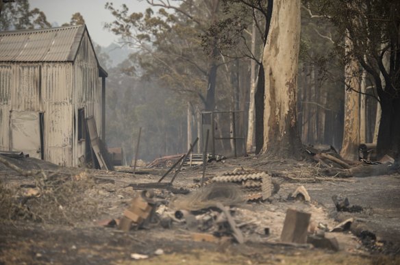 Destruction along Ellems Quarry Rd in the Liberation Trail fire ground outside Nana Glen on the states mid north coast. 