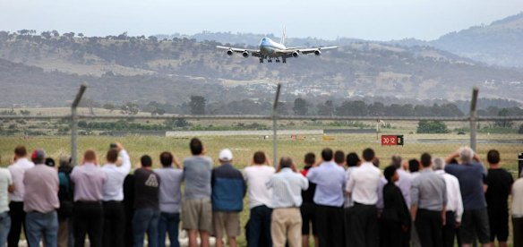Air force one landing at Canberra airport this afternoon.