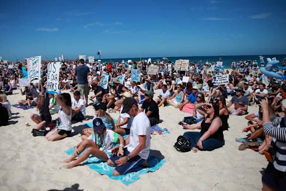 Thousands gathered to express their opposition to the shark measures.