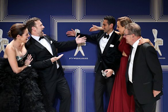 Best News Panel or Current Affairs Program: The team from <i>The Project</i>. From left: Gorgi Coghlan, Lehmo, Waleed Aly, Carrie Bickmore and Steve Price.