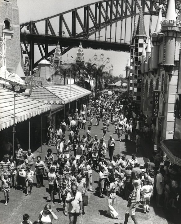 An archived birdseye image overlooking North Sydney's Luna Park. Photo: SMH