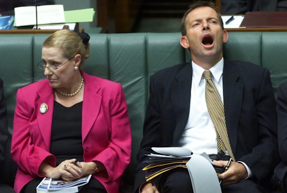 Minister for Aged Care Bronwyn Bronwyn Bishop and Minister for Employment, Work Place Relations and Small Business Tony Abbott in the House of Representatives.