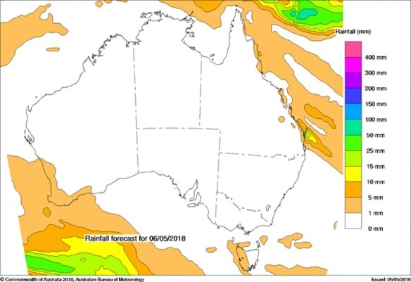 A rainfall map of Australia for Sunday.