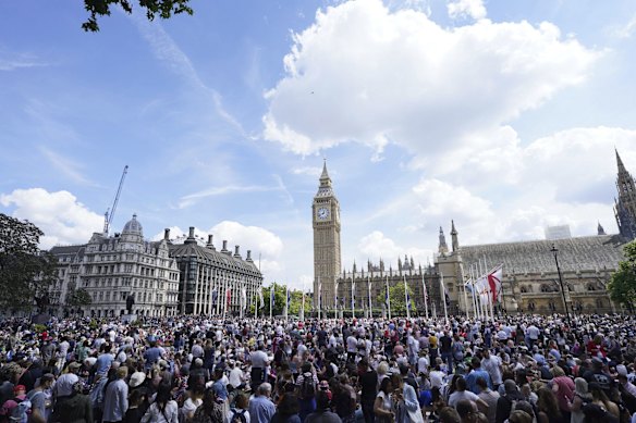 Crowds gathered in front of the Houses of Parliament in London for the celebrations.