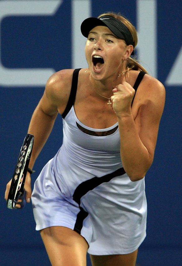 Maria Sharapova celebrates a point over Li Na of China during the 2006 US Open.