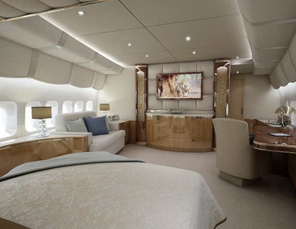 Master stateroom of a VIP Boeing 747-8.
