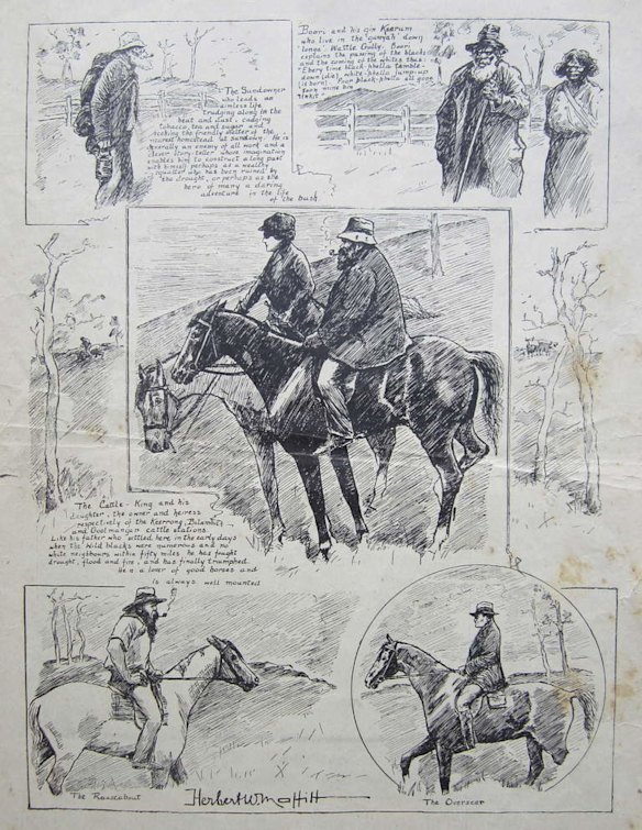 Some out-back Australian types. Illustration by Herbert Moffitt, 1913.