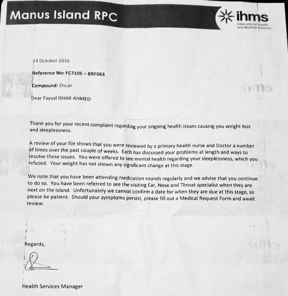 A letter sent to Faysal Ahmed from IHMS. 