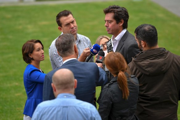 Gillon McLachlan, Chief Executive Officer of the Australian Football League speaks to the media on the Grand Final start time.